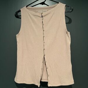 Abercrombie & Fitch Soft Ribbed Button-Front Tank - Beige